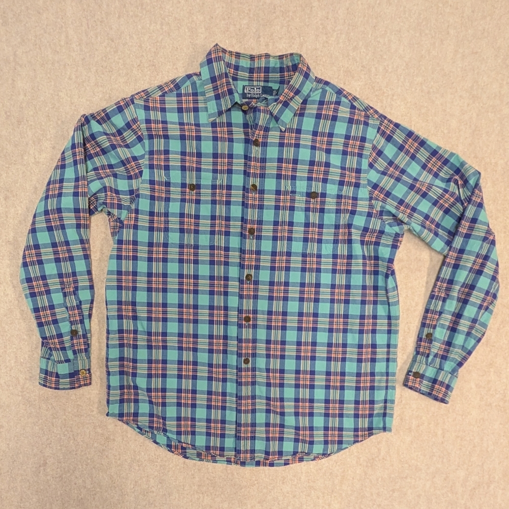 Polo Ralph Lauren Multicolor Plaid Casual Wooden Buttons Men's Size XL
